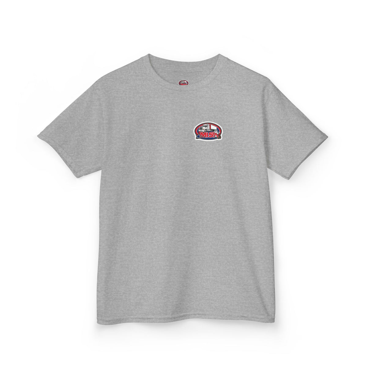 Red kids heavy cotton tee featuring humorous truck parking design, perfect for young adventurers, by Printify.