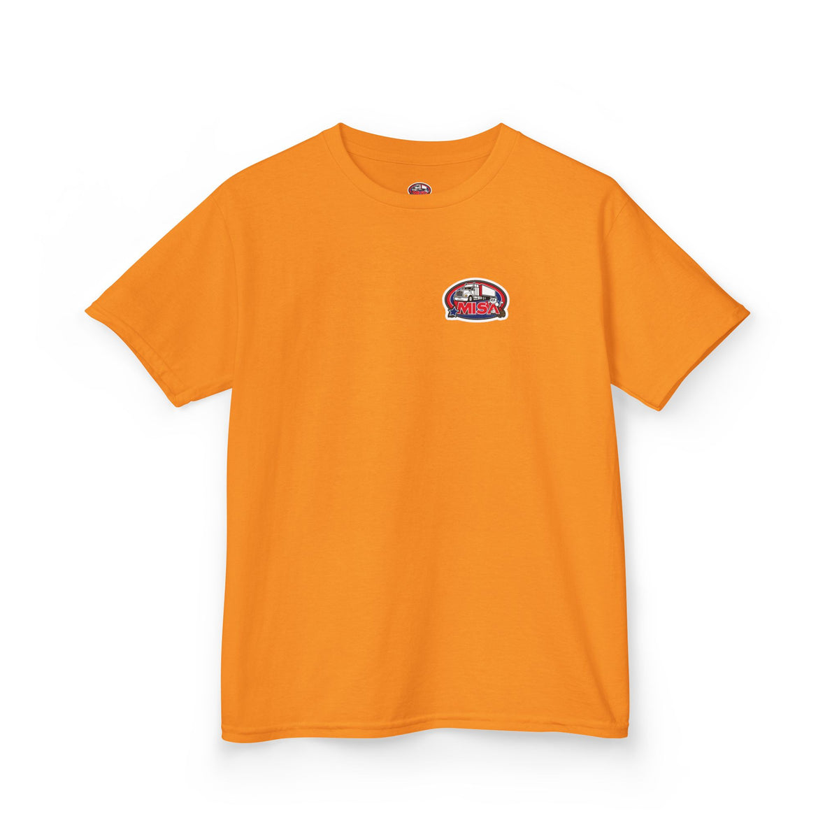 Red kids' heavy cotton tee featuring humorous truck parking design, perfect for young adventurers, by Printify.