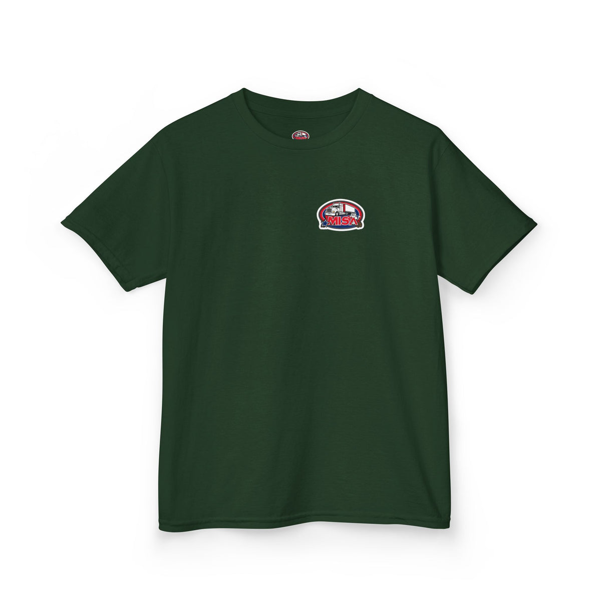 Red kids heavy cotton tee with humorous truck parking graphic, perfect for young adventurers, by Printify.