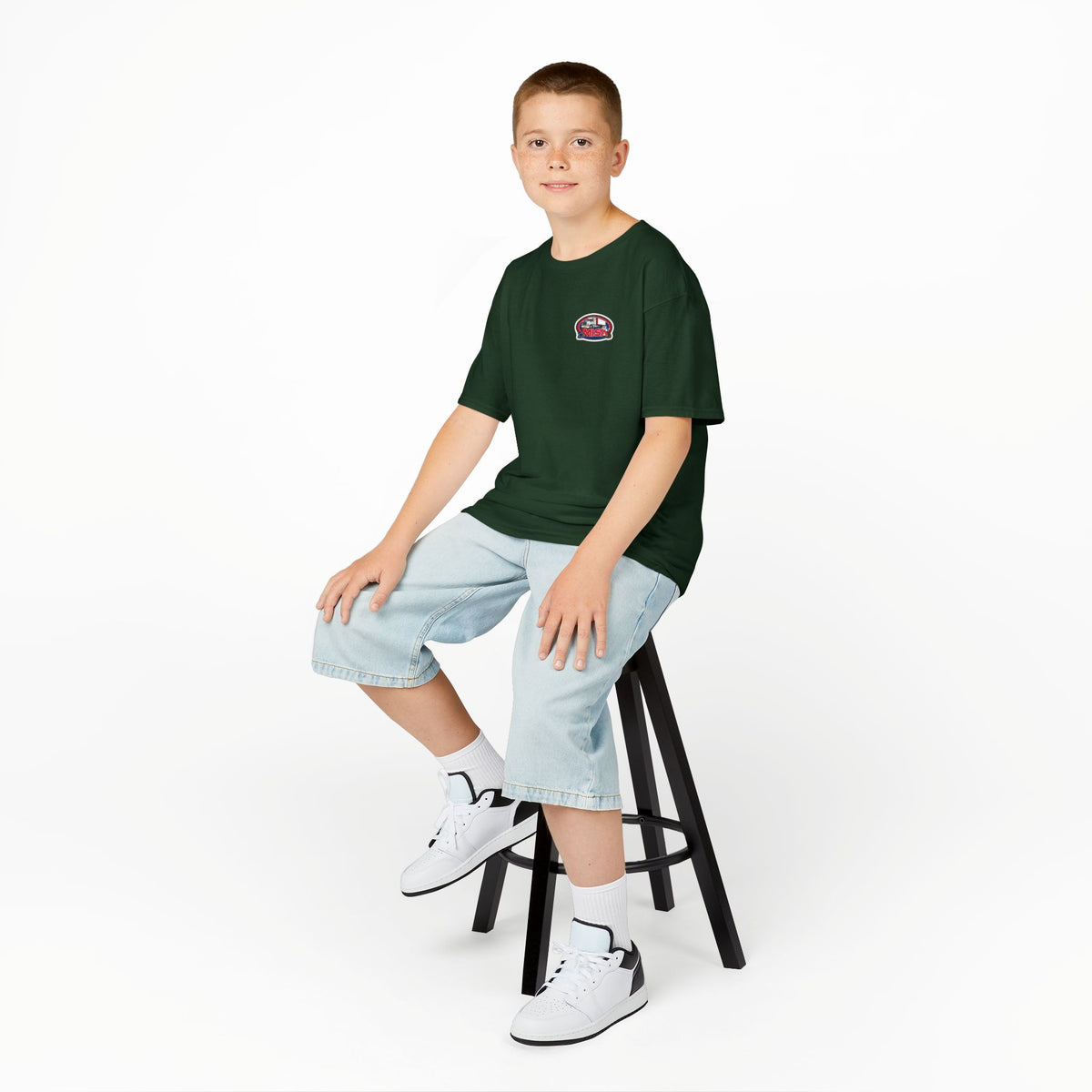 Red kids' heavy cotton truck parking tee featuring humorous design, perfect for young adventurers, by Printify.