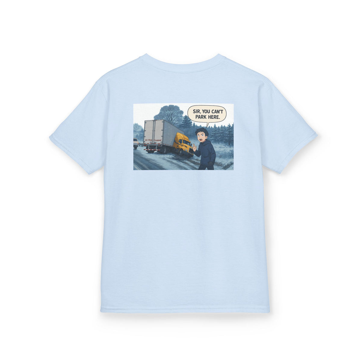 Red kids heavy cotton truck parking tee shirt by Printify featuring a humorous design for young adventurers.