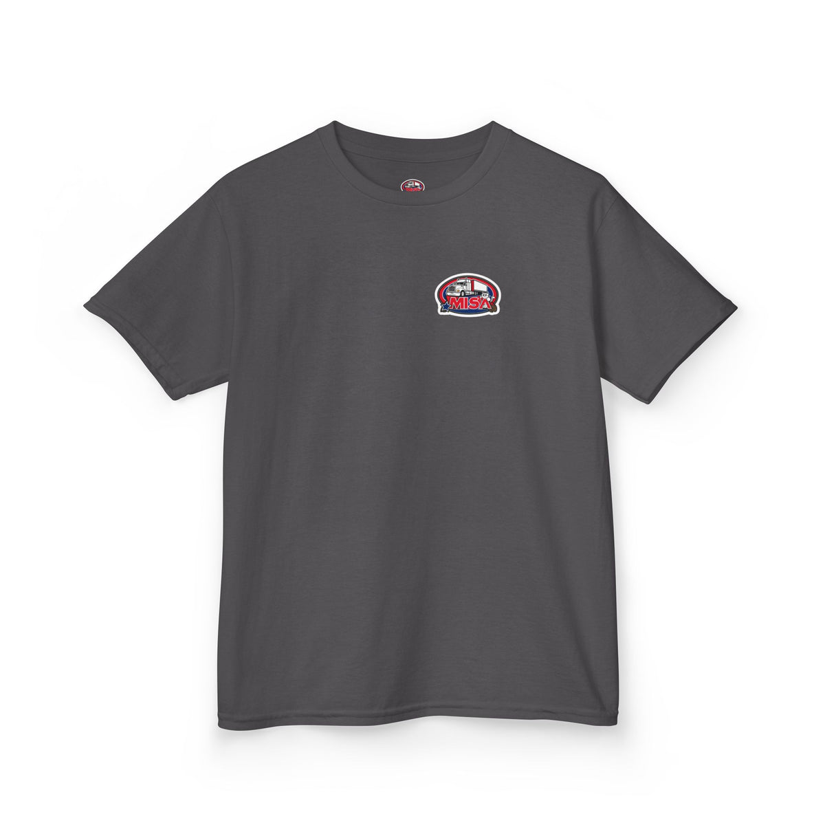 Red kids heavy cotton tee featuring a humorous truck parking design, perfect for young adventurers, by Printify.