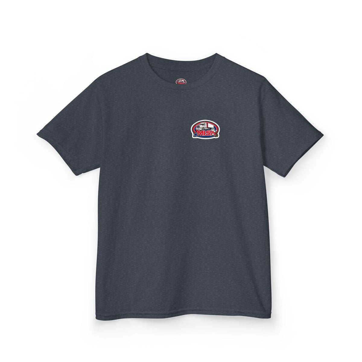 Red kids' heavy cotton tee with humorous truck parking graphic, perfect for young adventurers, by Printify.