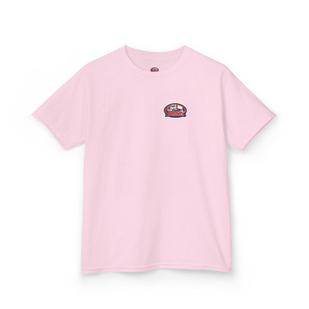 Red kids heavy cotton tee featuring a humorous truck parking design, perfect for young adventurers, from Printify.