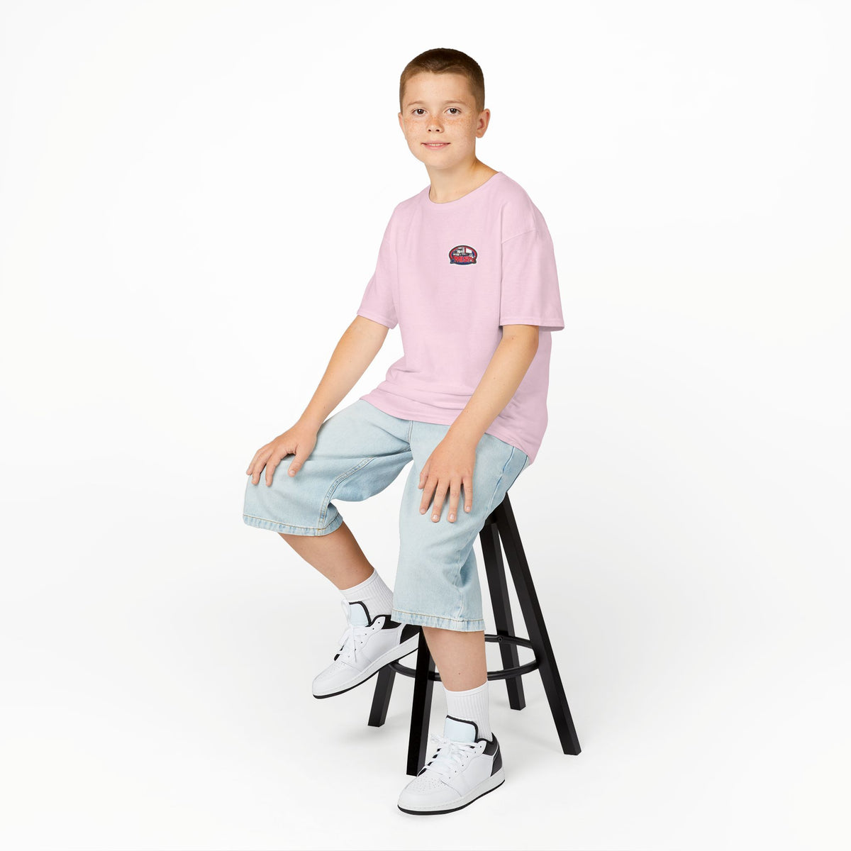 Red kids' heavy cotton T-shirt with humorous truck parking graphic, perfect for young adventurers, from Printify.