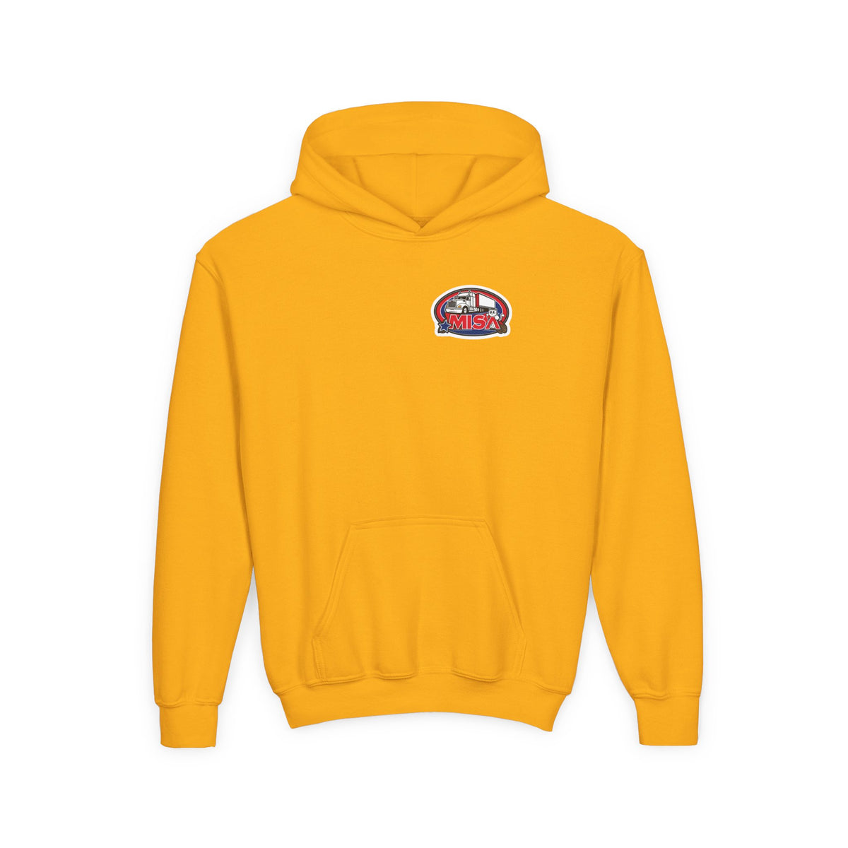Carolina blue funny youth hoodie by Printify featuring a truck graphic, perfect for kids and teens.