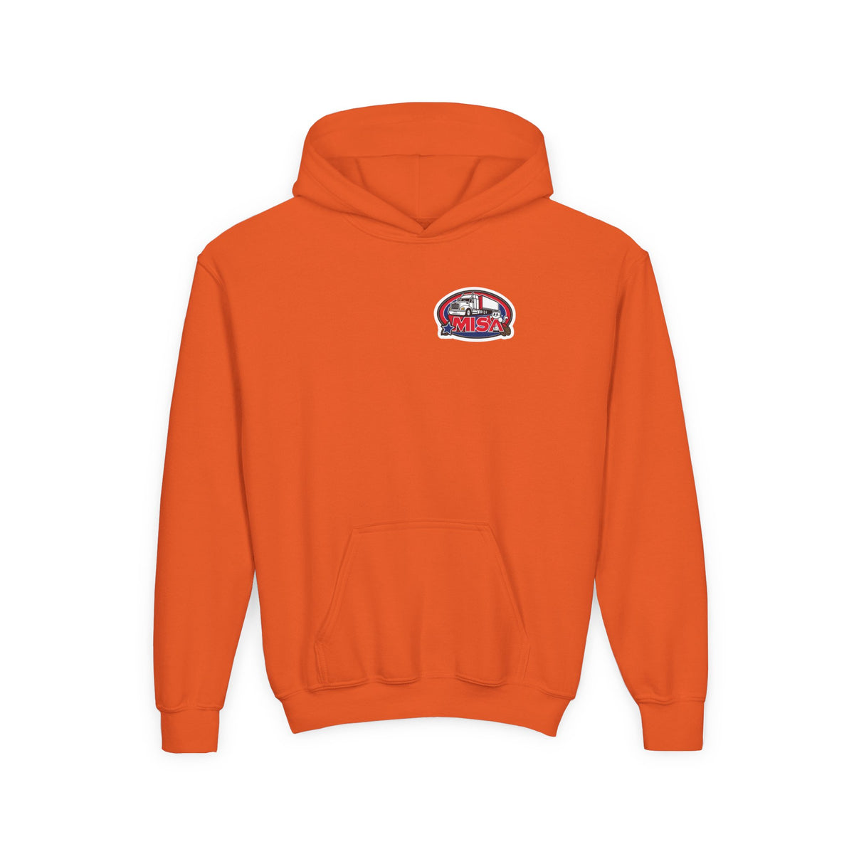 Kids' Carolina blue hoodie with a playful truck graphic, ideal for kids and teens, by Printify.