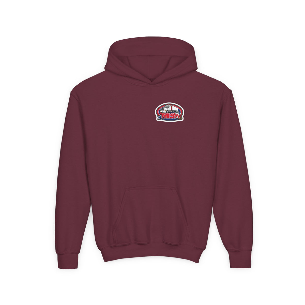 Kids' Carolina blue hoodie by Printify featuring a fun truck graphic, perfect for kids and teens.