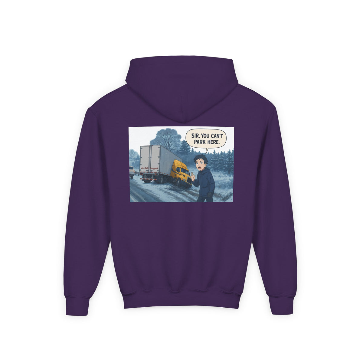Kids' Carolina blue hoodie by Printify featuring a fun truck graphic, perfect for teens and young kids.