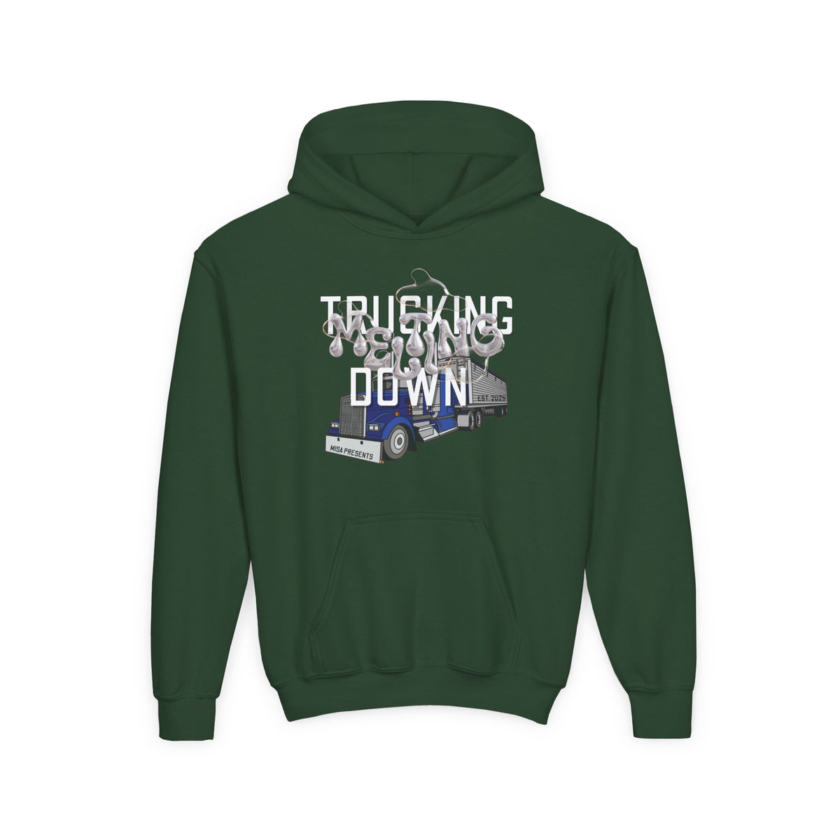 Youth Carolina Blue Trucking Hoodie for kids, featuring freight professional and truck driver theme, by Printify.