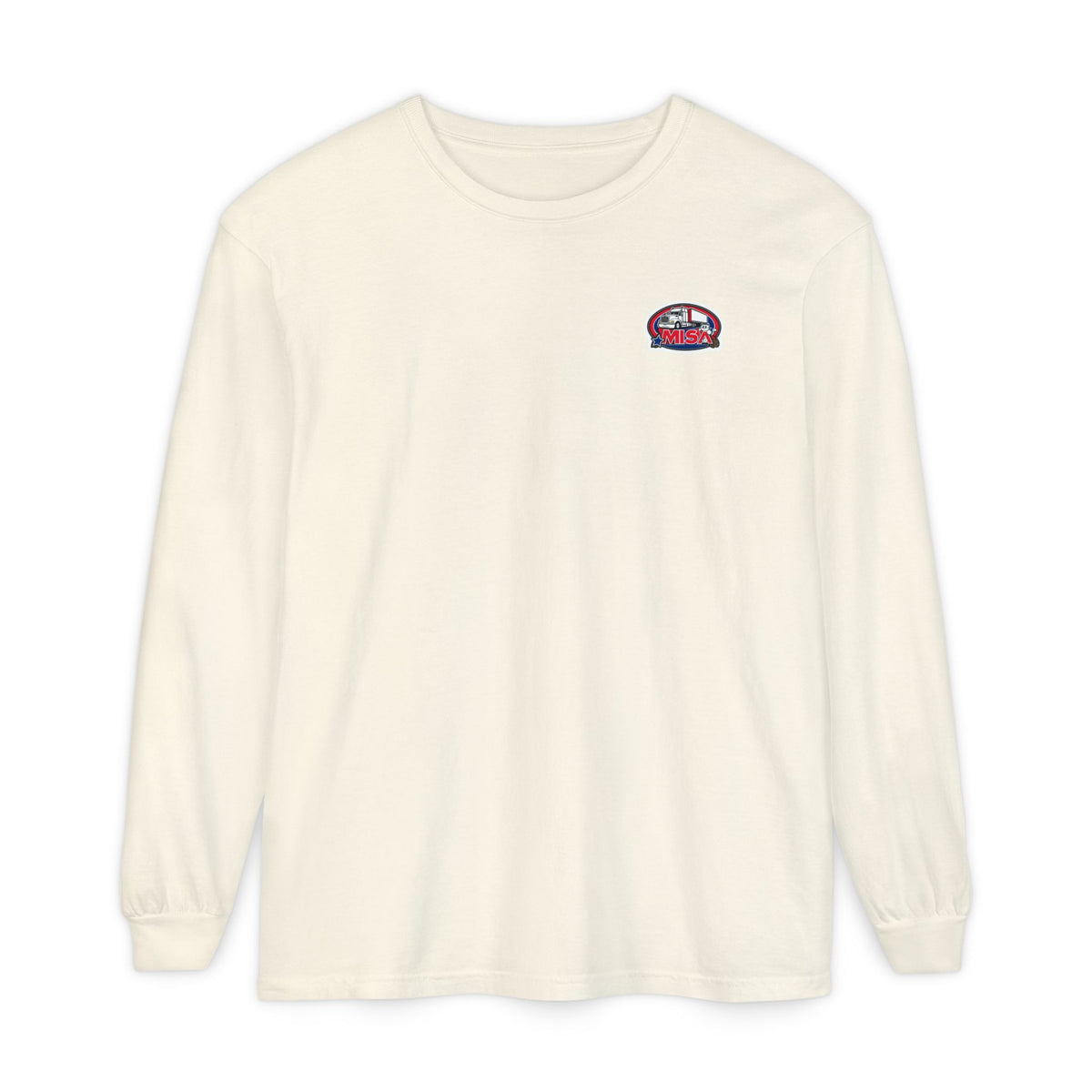 Black long sleeve T-shirt with humorous "Sir, You Can't Park Here" print, by Printify, featuring bold text and casual fit.