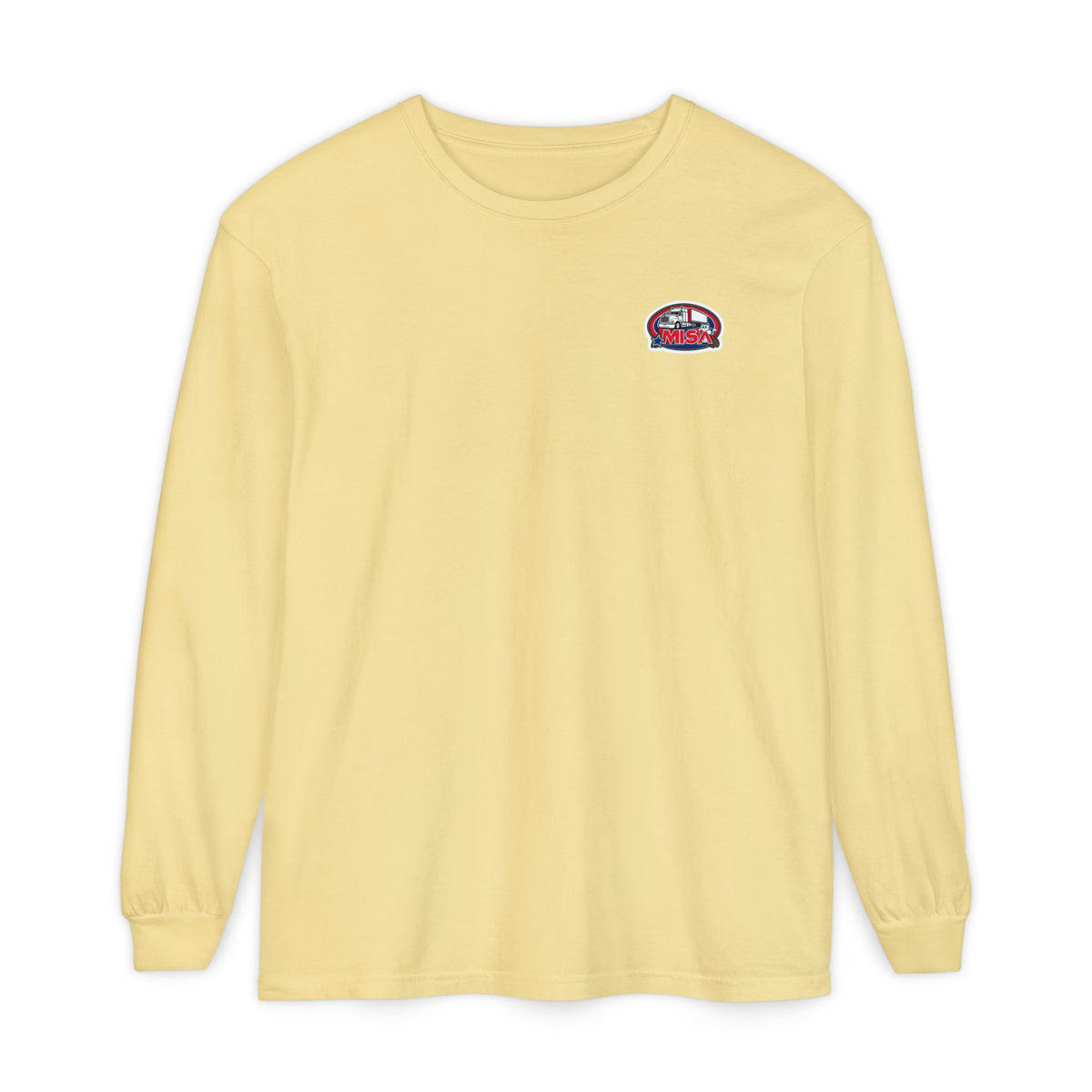 Black long-sleeve humor T-shirt by Printify with the funny slogan "Sir, You Can't Park Here" printed on the front.