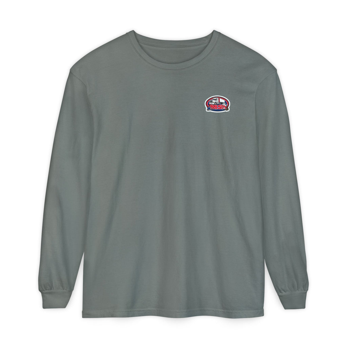 Black long-sleeve T-shirt with humorous "Sir, You Can't Park Here" print, by Printify, featuring bold text and casual style.