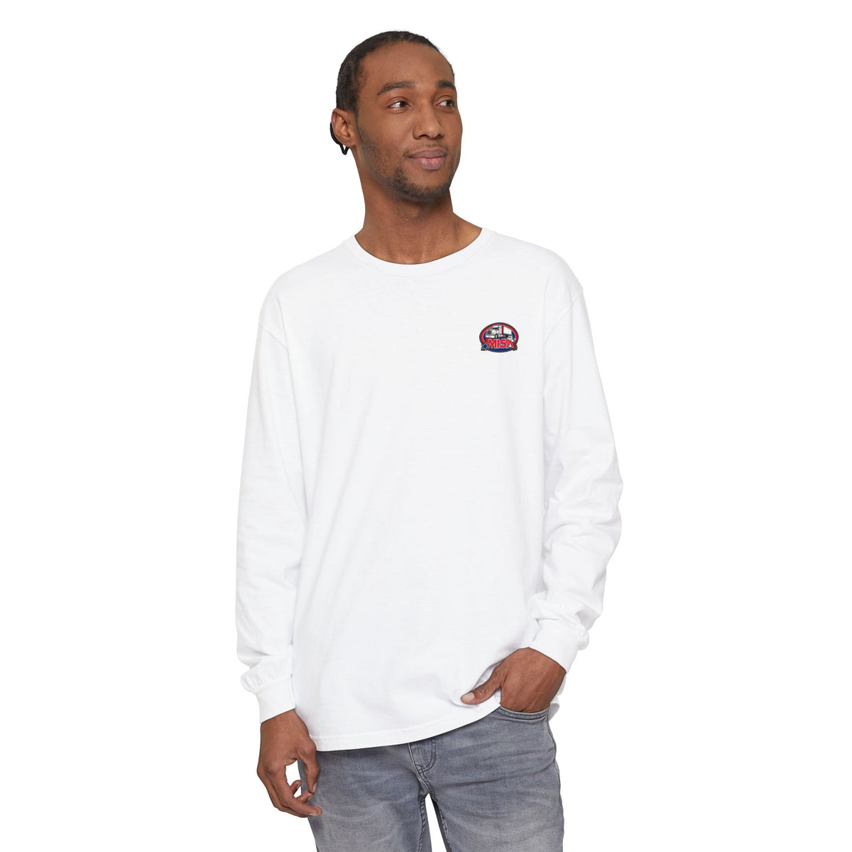 Black long sleeve T-shirt by Printify with humorous "Sir, You Can't Park Here" print, casual and comfortable graphic tee.