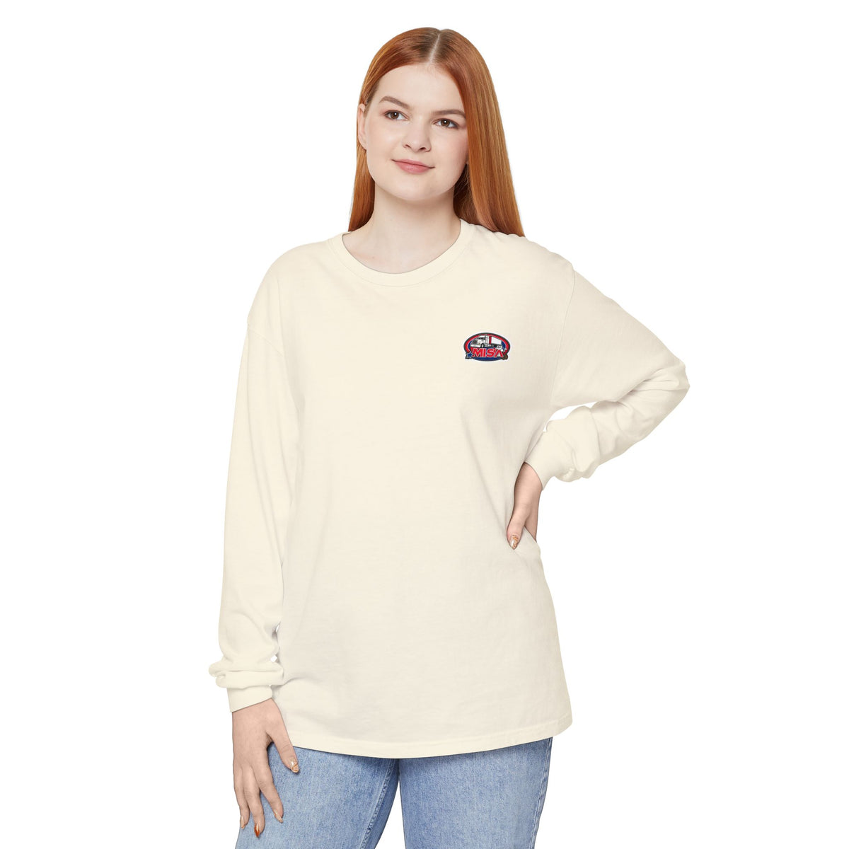 Black long-sleeve humor T-shirt by Printify with "Sir, You Can't Park Here" funny slogan printed on the front.