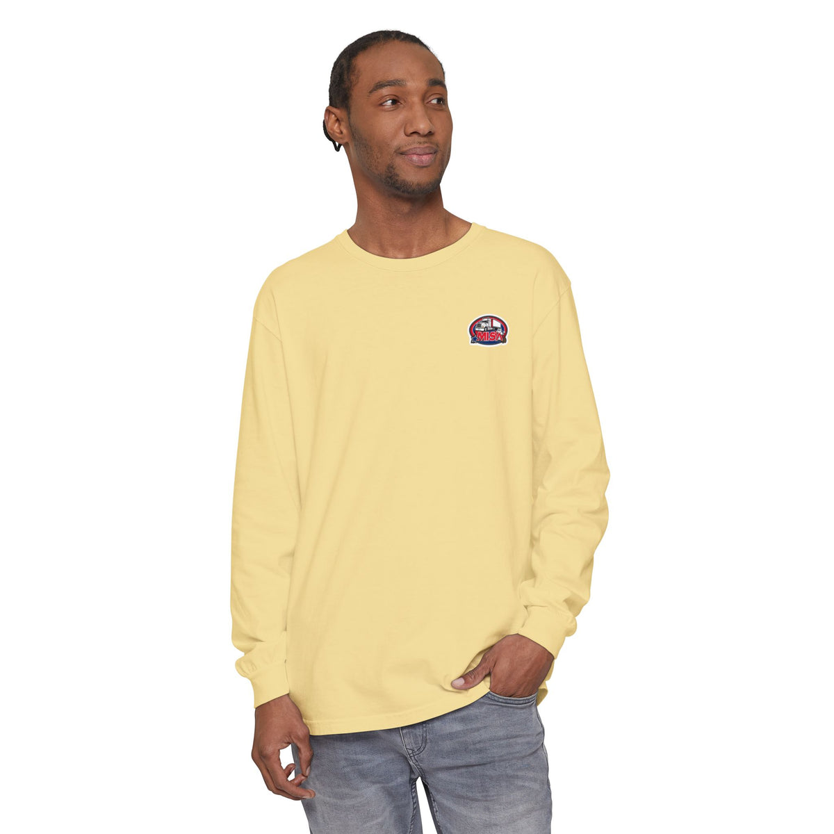 Black long sleeve T-shirt by Printify featuring humorous "Sir, You Can't Park Here" slogan print.
