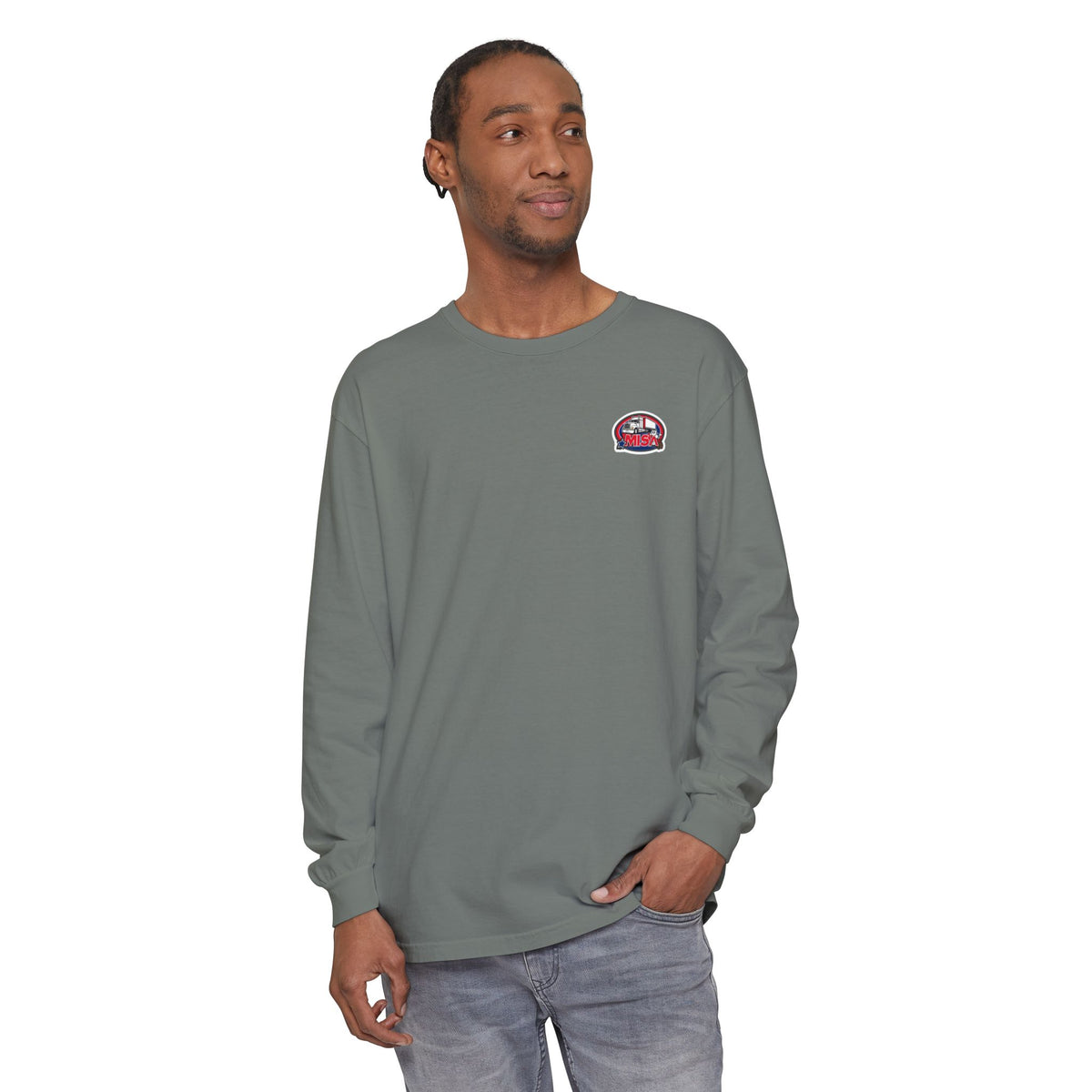 Black long-sleeve T-shirt by Printify featuring humorous "Sir, You Can't Park Here" print, casual and comfortable humor tee.
