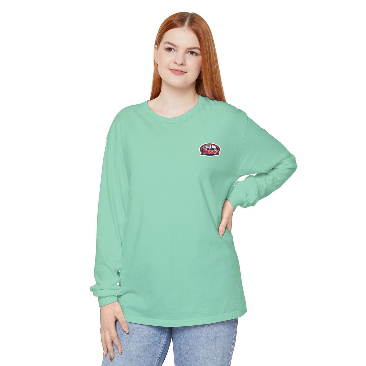Black long-sleeve humor T-shirt from Printify featuring the funny "Sir, You Can't Park Here" text.