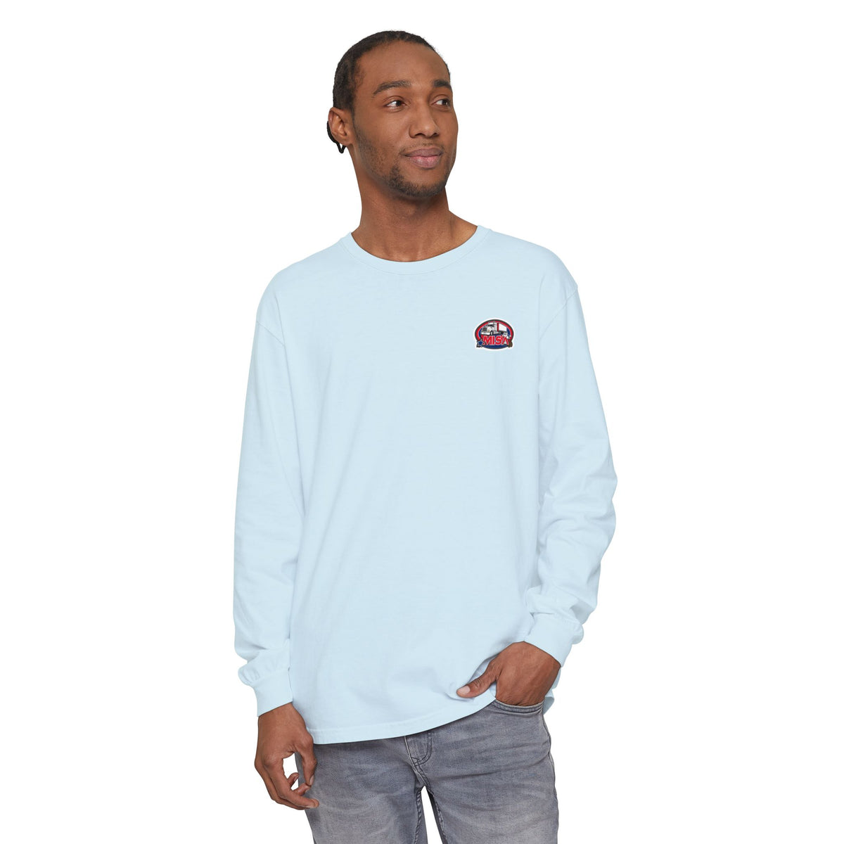 Black Printify long-sleeve T-shirt with humorous "Sir, You Can't Park Here" slogan, casual and fun men's apparel.