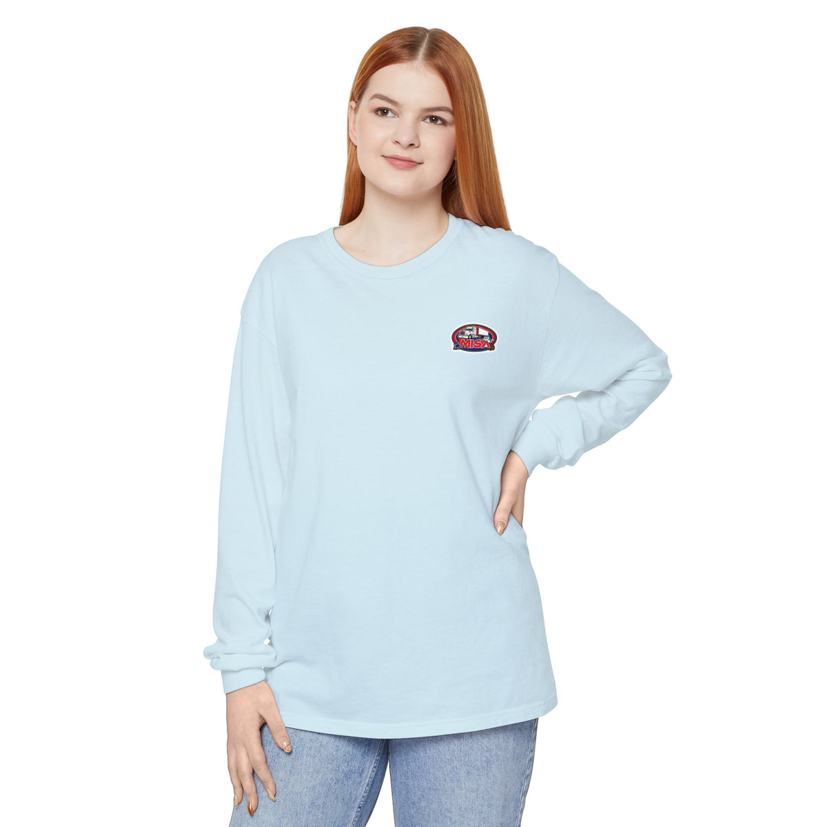 Black long-sleeve T-shirt by Printify featuring humorous "Sir, You Can't Park Here" slogan print.