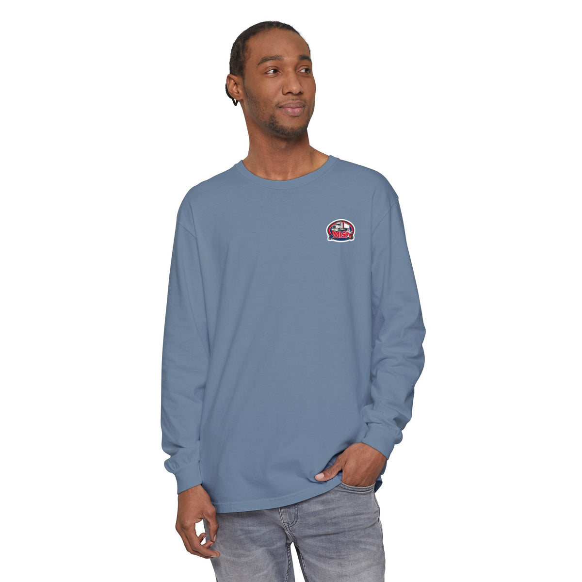 Black long-sleeve humorous T-shirt by Printify with "Sir, You Can't Park Here" slogan, casual and funny design.