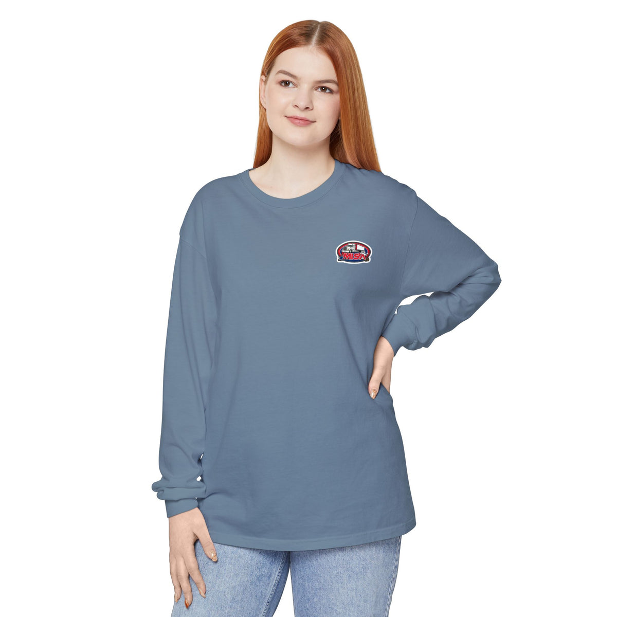 Black long sleeve T-shirt from Printify featuring humorous "Sir, You Can't Park Here" print, casual and funny men's apparel.