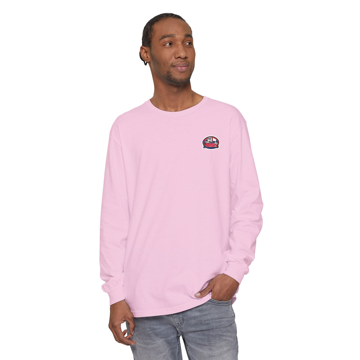 Black long-sleeve humor T-shirt by Printify featuring the funny phrase "Sir, You Can't Park Here" printed on the front.