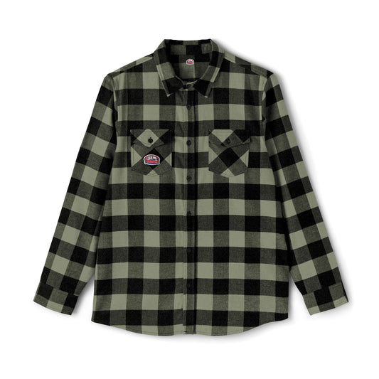 Unisex charcoal heather long-sleeve flannel shirt by Printify with humorous "Sir, You Can't Park Here" design.