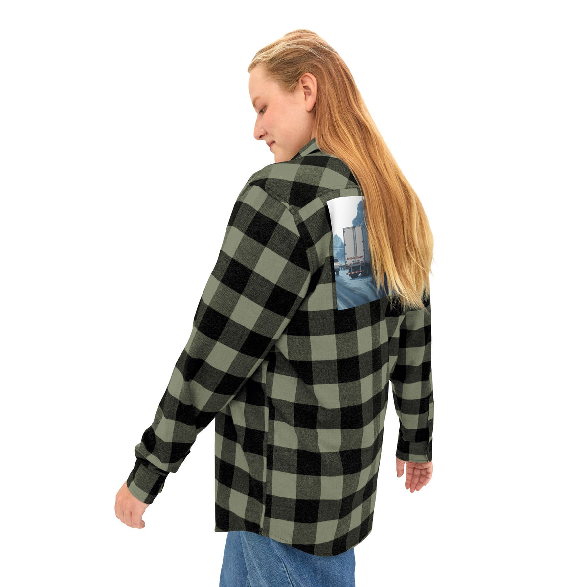 Unisex charcoal Heather black long-sleeve flannel shirt with humorous "Sir, You Can't Park Here" print by Printify.
