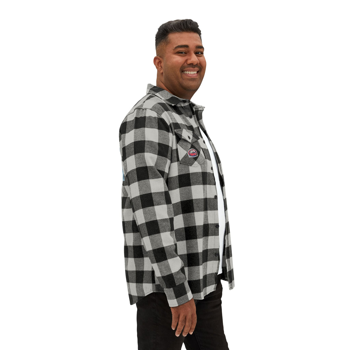 Humorous unisex flannel shirt with 'Sir, You Can't Park Here' design in charcoal heather, long-sleeve style by Printify.