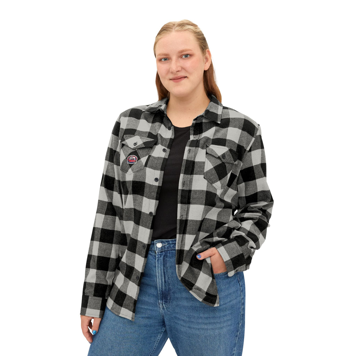 Unisex charcoal heather flannel shirt with humorous "Sir, You Can't Park Here" design, long-sleeve style by Printify.