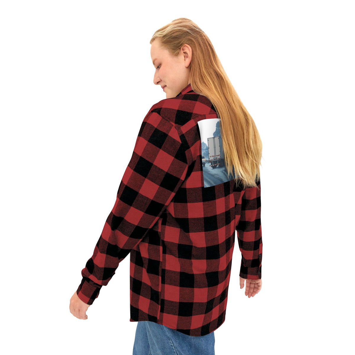 Unisex charcoal heather long-sleeve flannel shirt with humorous "Sir, You Can't Park Here" print from Printify.