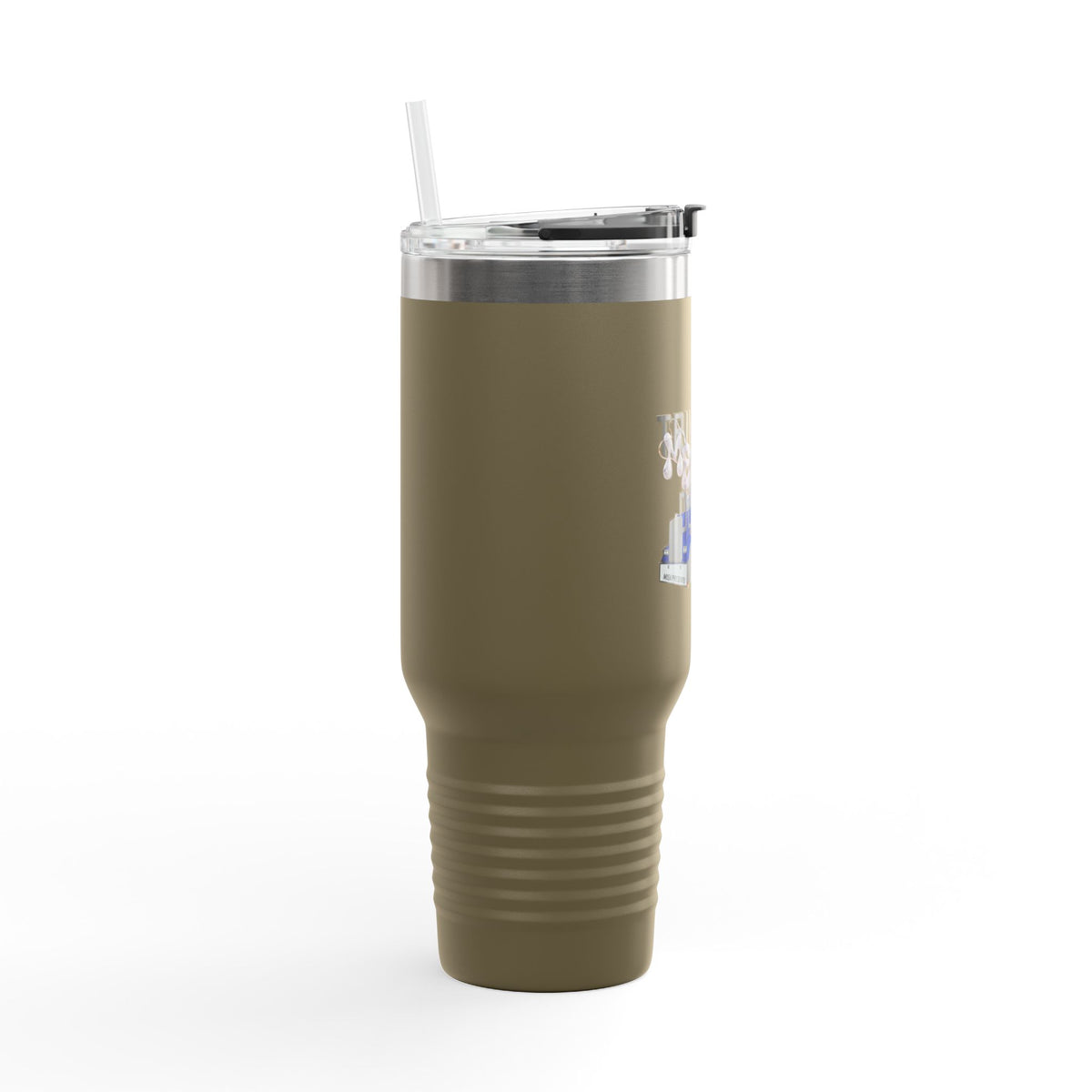 Dark gray Printify 40oz insulated travel mug designed for truckers, featuring a durable, spill-proof construction and ergonomic handle.