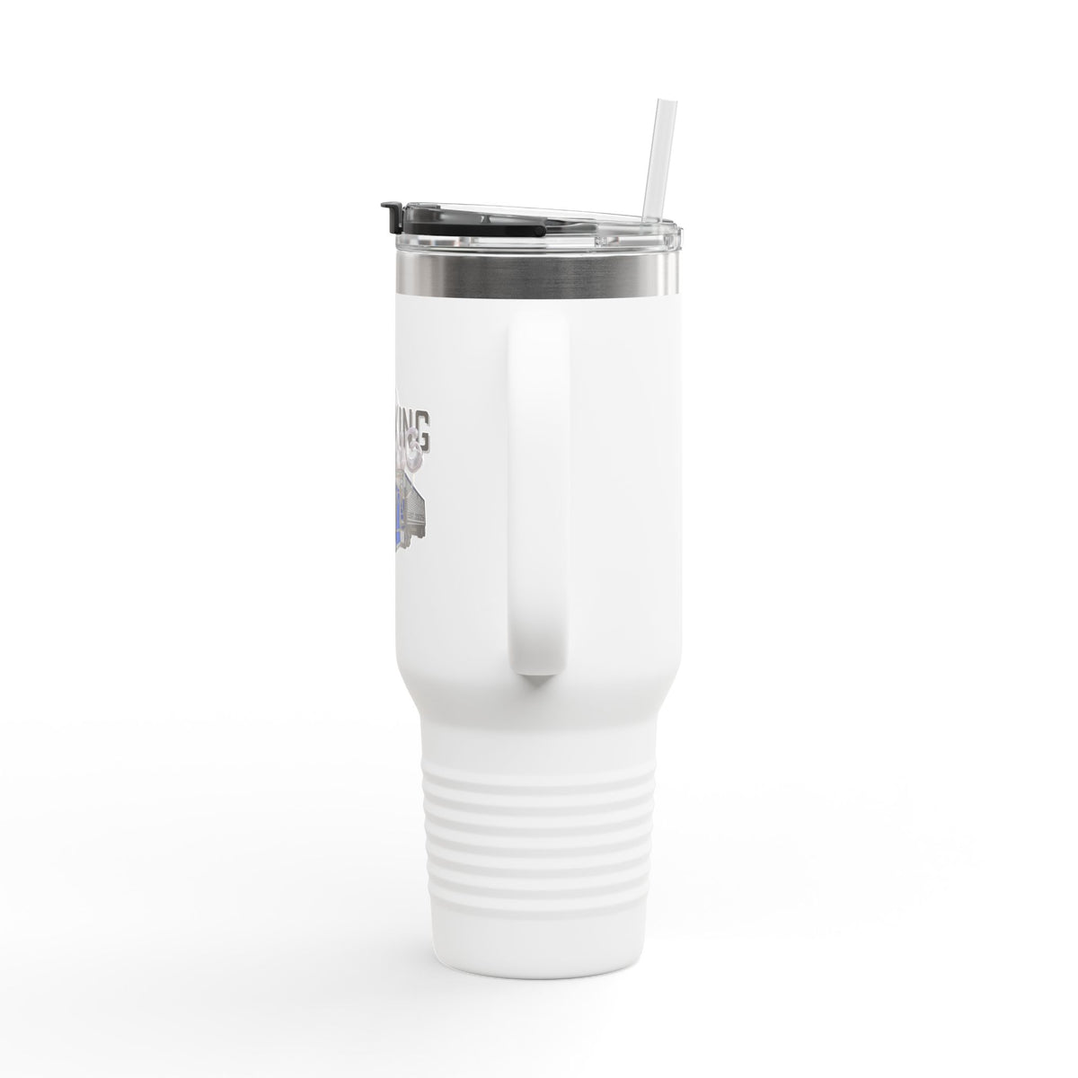 Dark gray Printify 40oz insulated travel mug designed for truckers, featuring a durable stainless steel construction.