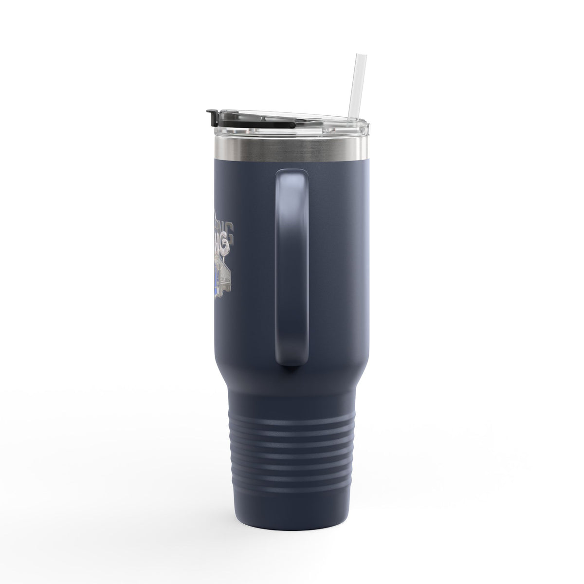 Dark gray Printify 40oz insulated travel mug designed for truckers, featuring durable construction and spill-proof lid.