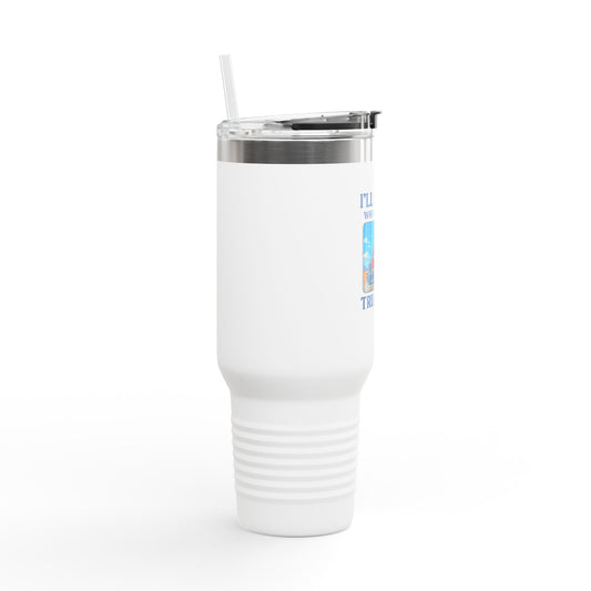 Red 40oz insulated truck driver travel mug by Printify, featuring a rugged design perfect for truckers on the go.