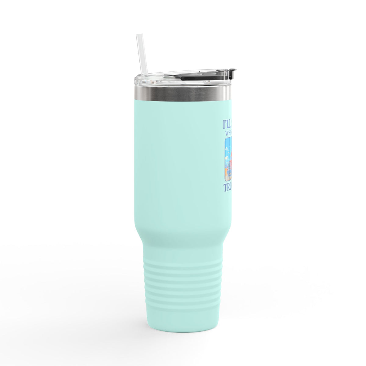 Red 40oz insulated travel mug for truck drivers by Printify, featuring a truck driver design, perfect for long trips.