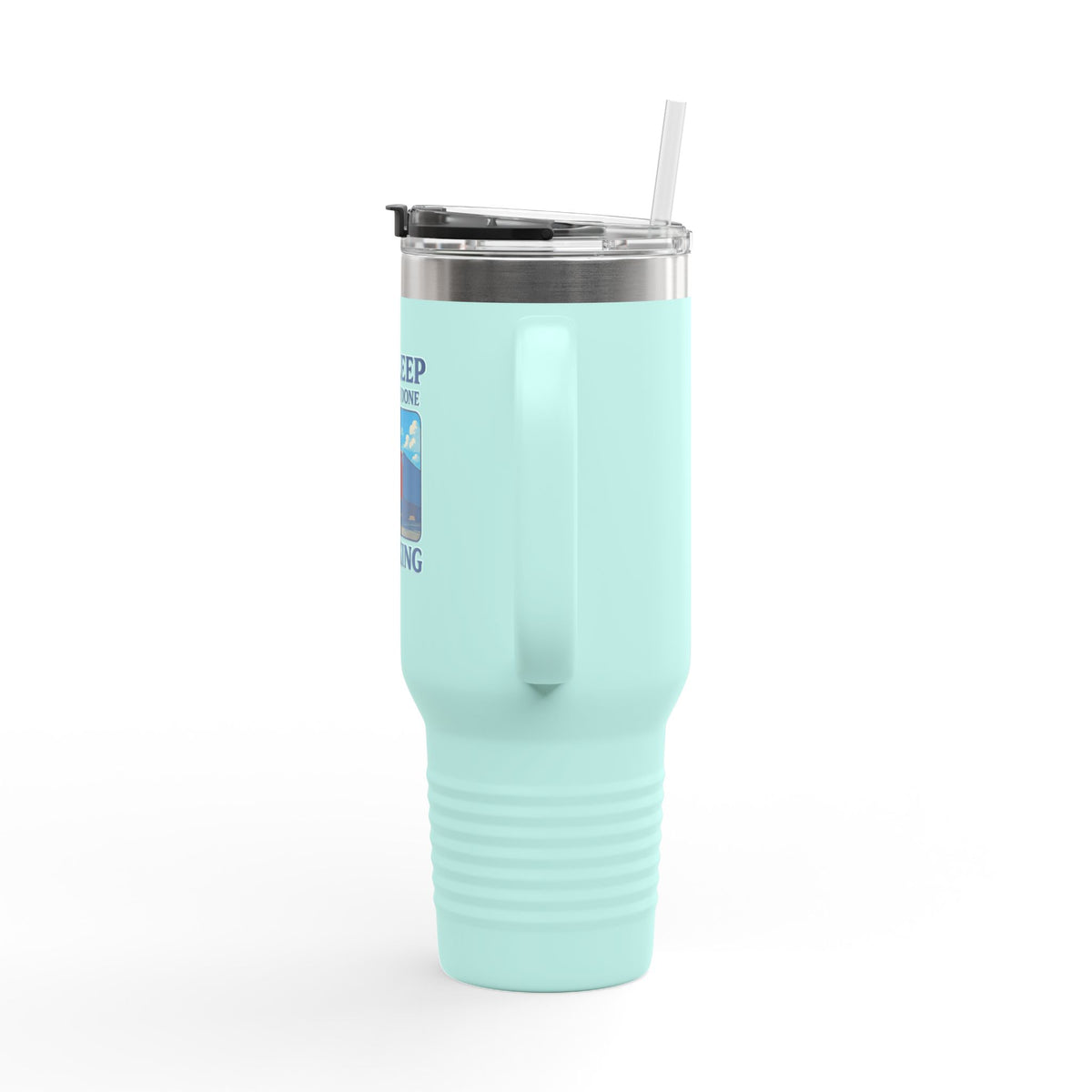 Red 40oz insulated truck driver travel mug by Printify with a truck graphic, ideal for truckers and long trips.