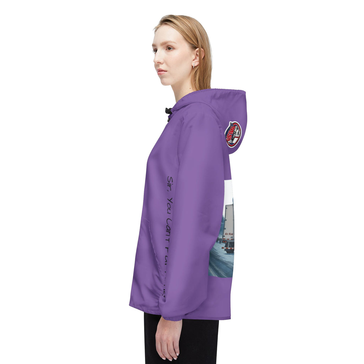 Funny graphic windbreaker jacket with "Sir, You Can't Park Here" print, lightweight outerwear by Printify.
