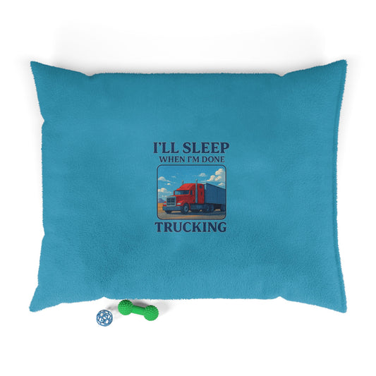 Comfortable trucking-themed pet bed by Printify featuring a cozy design for small pets to rest comfortably.