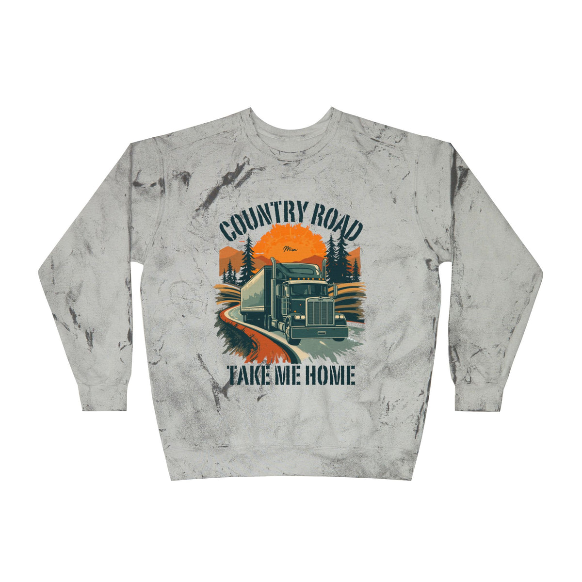 Amethyst XL Country Road Truck crewneck sweatshirt with vintage semi-truck graphic, comfortable pullover for casual wear.