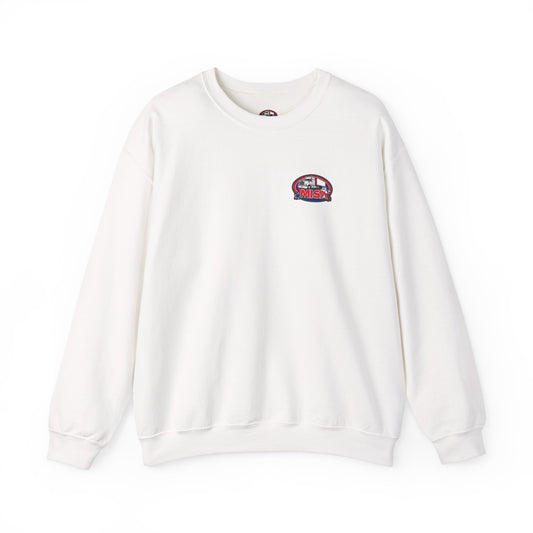 Unisex patriotic crewneck sweatshirt by Printify with "We Drive America's Economy" design, featuring a gray ash color and bold print.
