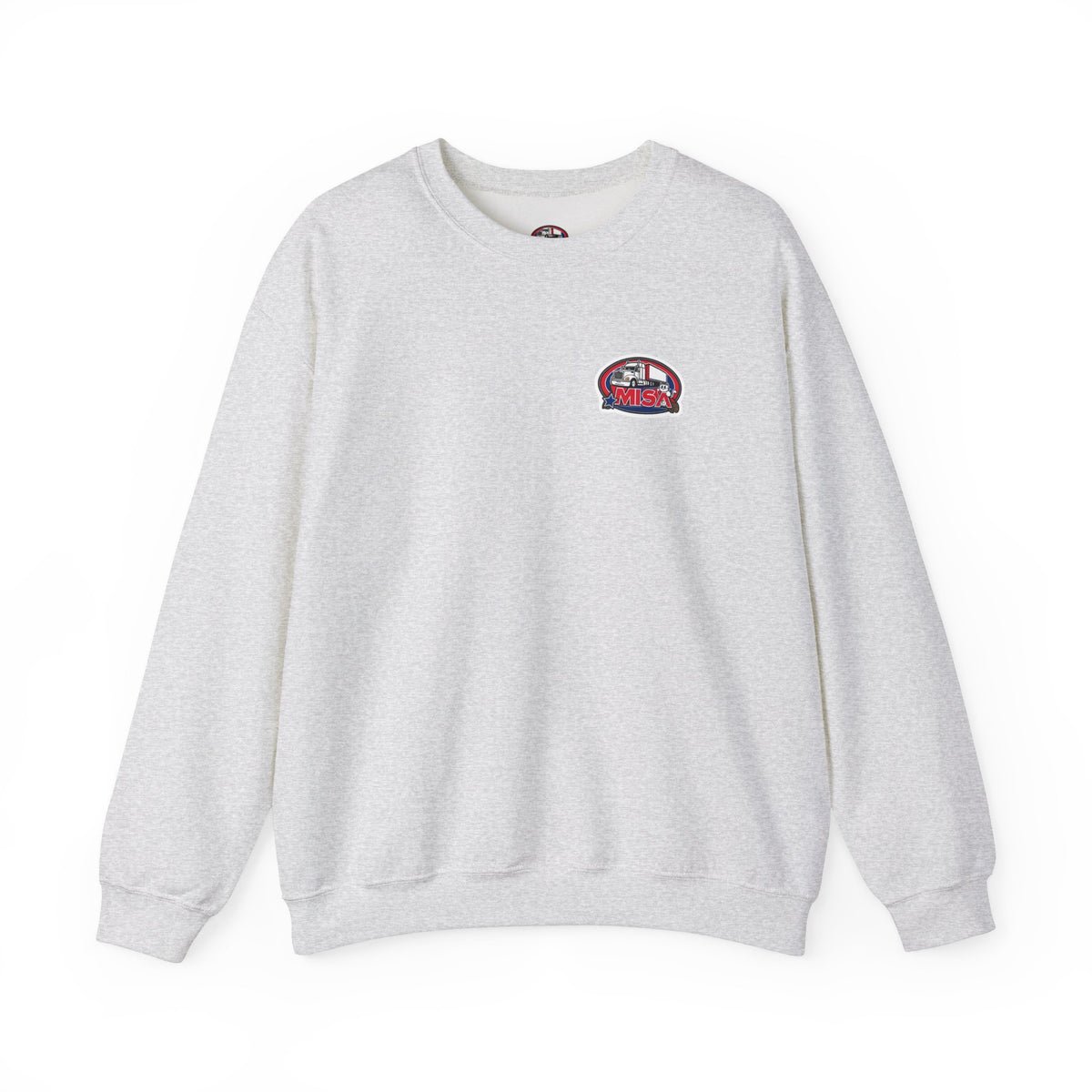 Unisex patriotic crewneck sweatshirt by Printify featuring "We Drive America's Economy" design in ash color.