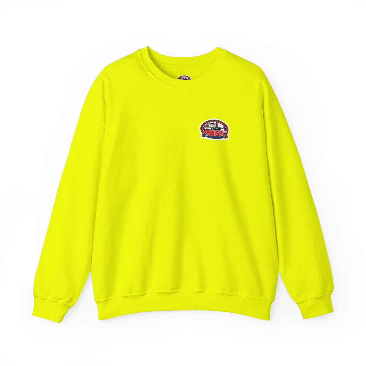 Unisex patriotic crewneck sweatshirt by Printify with 'We Drive America's Economy' design in ash color, showcasing bold graphics.