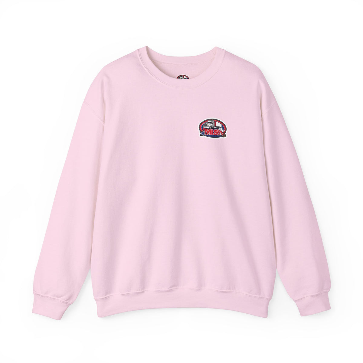Unisex patriotic crewneck sweatshirt by Printify featuring "We Drive America's Economy" design on ash-colored fabric.