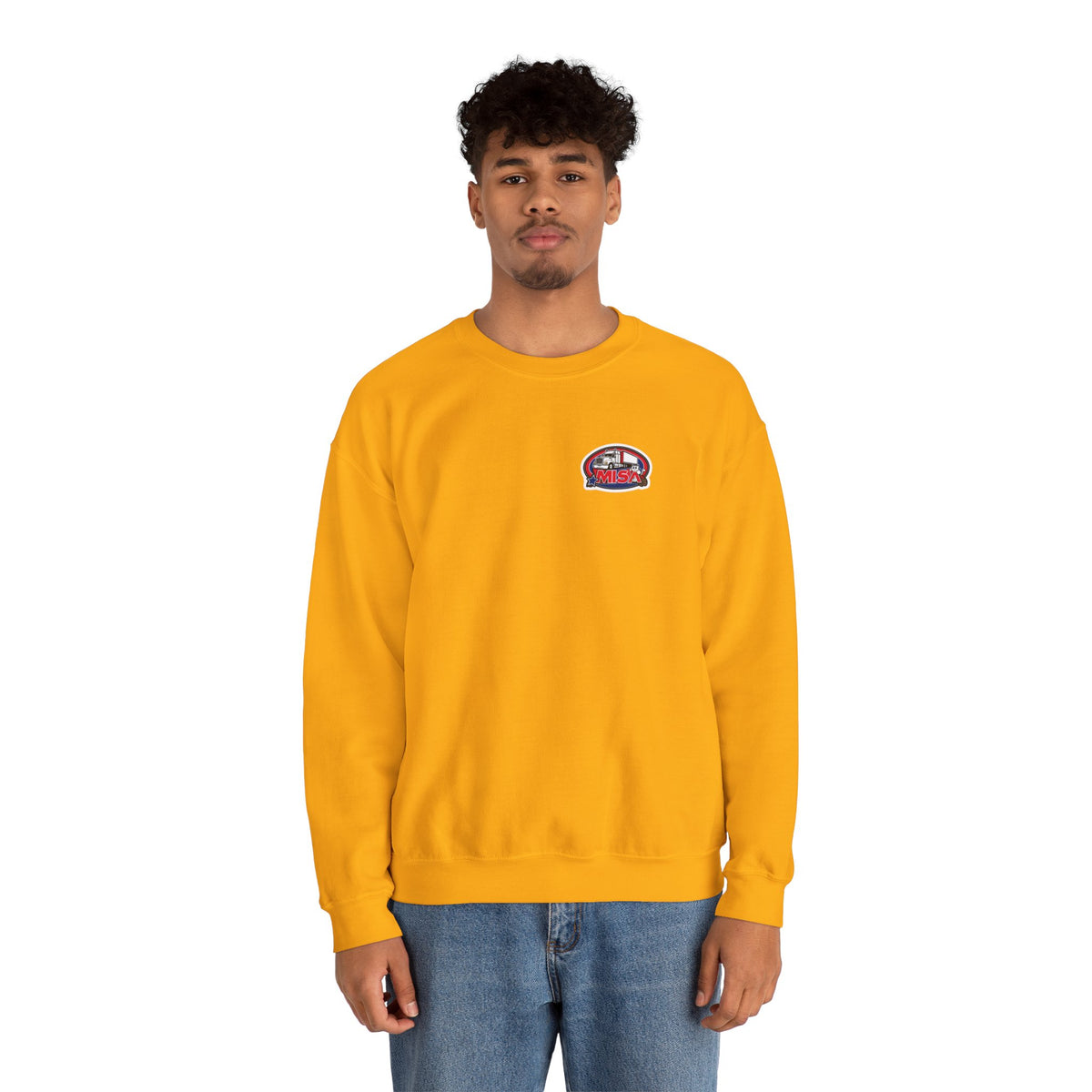 Unisex ash crewneck sweatshirt by Printify featuring a patriotic "We Drive America's Economy" design.