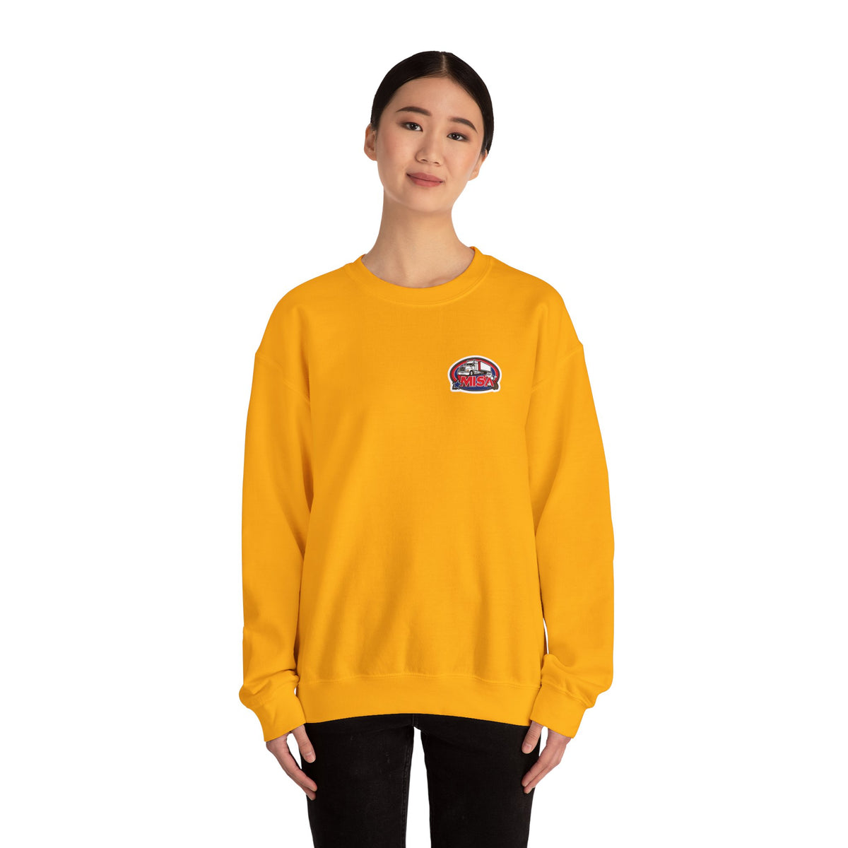 Unisex patriotic crewneck sweatshirt by Printify with "We Drive America's Economy" design on ash-colored fabric.