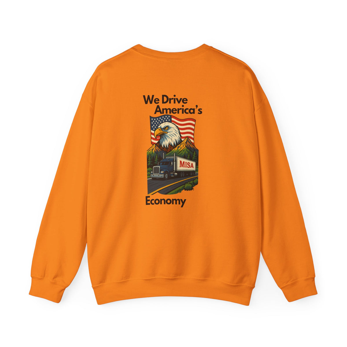 Unisex ash crewneck sweatshirt with patriotic "We Drive America's Economy" design by Printify, casual and comfortable.