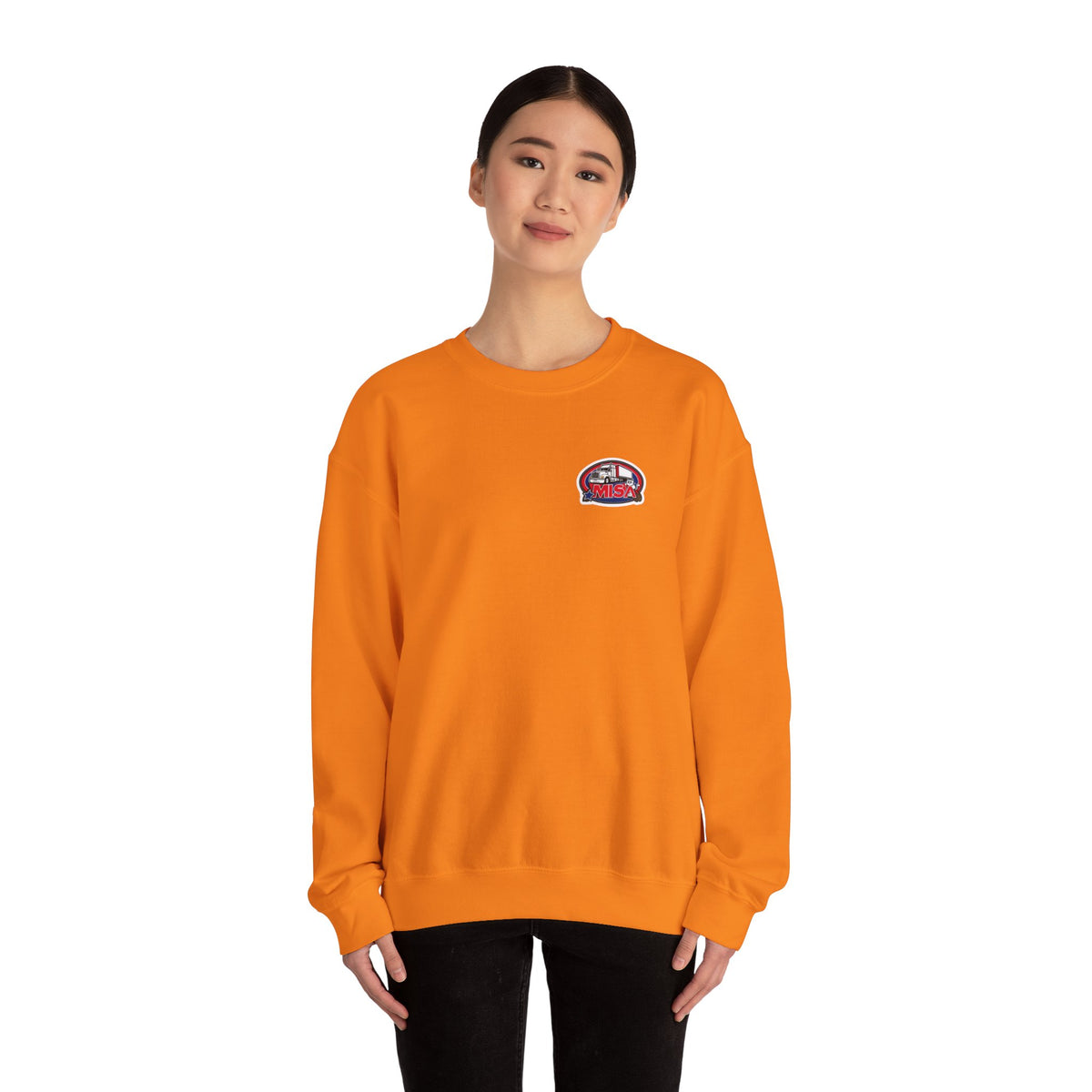 Patriotic unisex crewneck sweatshirt with "We Drive America's Economy" design, in ash color, by Printify.