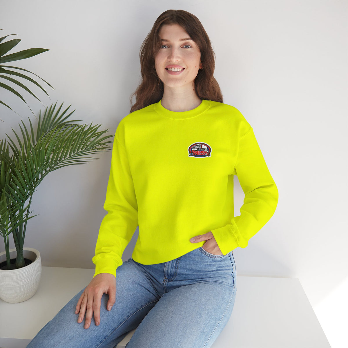 Unisex crewneck sweatshirt with patriotic "We Drive America's Economy" design in ash color by Printify.